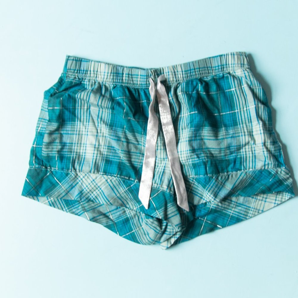 Victoria's Secret Turquoise Blue Plaid Short Sleeve Shorts Pajama Set Size Small - Picture 8 of 11